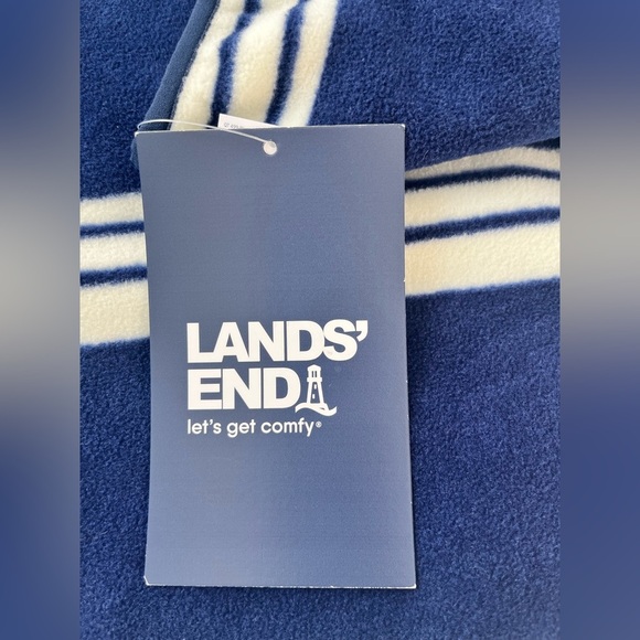 Land’s End Heritage Fleece Snap Neck Pullover Sz S Navy/Ivory Striped. NWT - Picture 7 of 13
